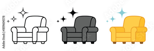 Furniture Dry Cleaning Line Icon Showing Sofa Care Symbol, Professional Laundry Service Concept, and Home Upholstery Maintenance Elements Illustrated as a Simple Editable Stroke Vector Graphic