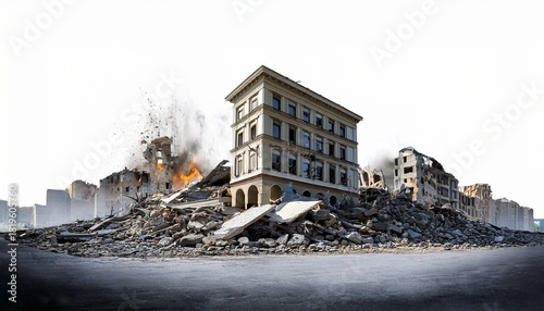 urban destruction with white background revealing devastation