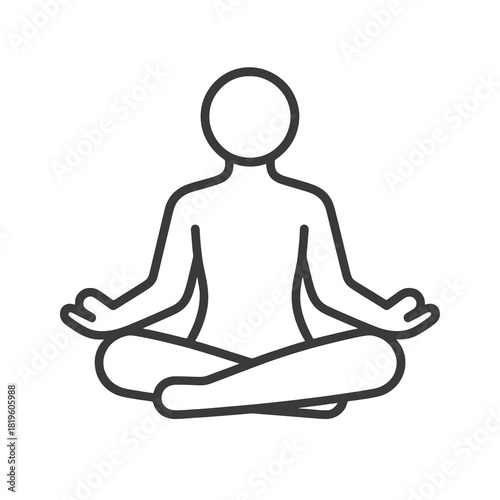 Fine line yoga pose icon representing relaxation and mindful fitness, ideal for wellness apps, meditation visuals and healthy lifestyle design