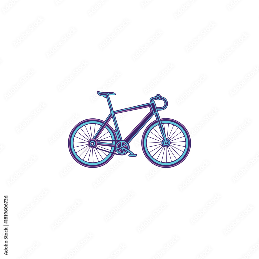 Fototapeta premium Modern Stylish Bicycle Illustration with Purple and Blue Outlines on White