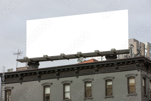 Blank billboard on top of Manhattan building in downtown New York City