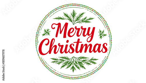 Festive Merry Christmas Circle with Fir Branches Design