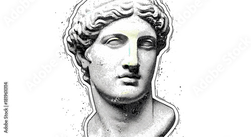 Classical marble statue of a young male figure with detailed features  