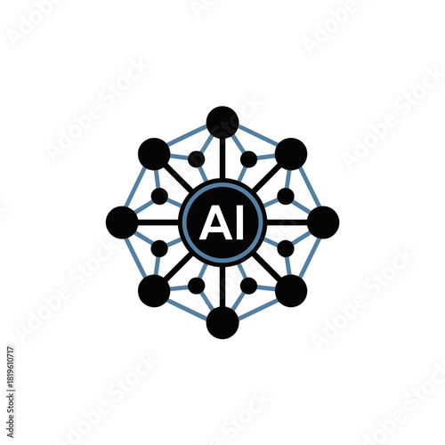 AI symbol with interconnected nodes, representing artificial intelligence and technology