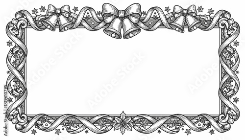 Decorative vintage frame with ribbons and bells for invitations  