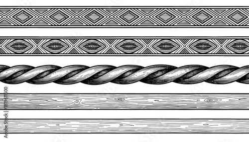 Decorative borders in various patterns and textures for design  