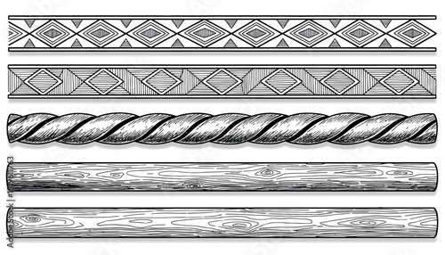 Decorative design elements with various patterns and textures  