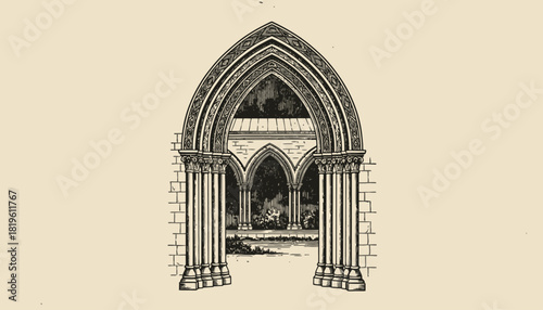 Gothic archway with detailed columns and open entrance  