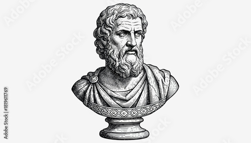 Ancient philosopher bust sculpture with detailed facial features  