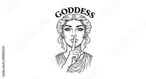 Goddess with finger to lips symbolizing silence and mystery  