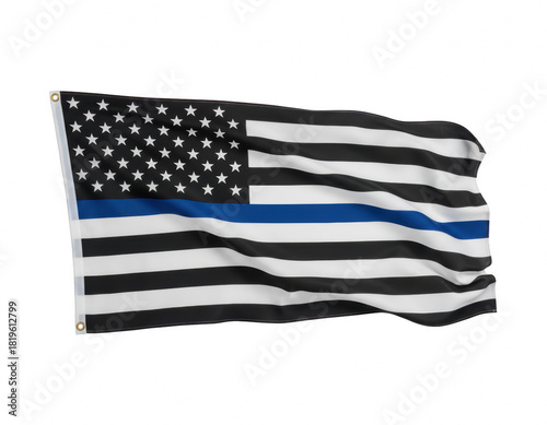 Waving Thin Blue Line Flag Displaying Police Support Symbolism
