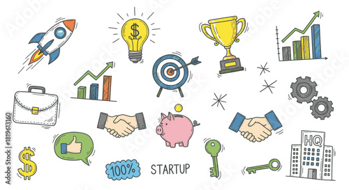 Startup Business Growth and Success Icons Collection.