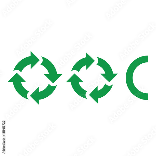 Green recycling arrows forming circles and a partial circle