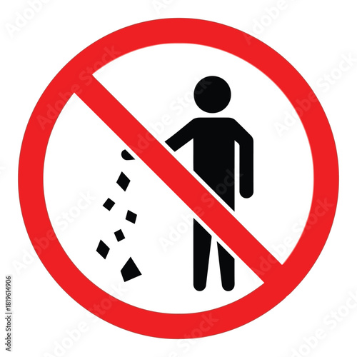 Prohibition sign against littering with person dropping debris