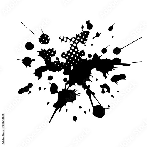 Black blot isolated on white background. Hand drawn. Not AI, vector illustration.