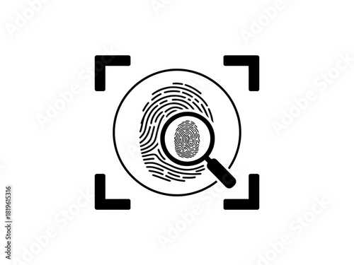 Fingerprint analysis with magnifying glass in black and white
