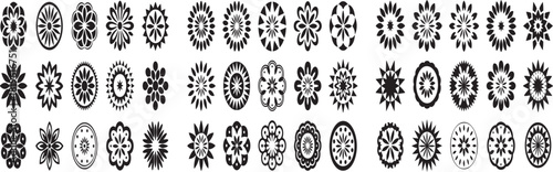 Collection of black floral and geometric ornamental patterns