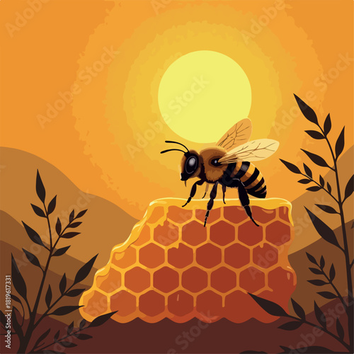illustration, animal, cartoon, funny, vector, character, cute, bee, flying, adorable, bumblebee, wing, comic, bug, insect, honey, happy, nature, kid, mascot, bumble, sweet, baby, honey bee, face, hone