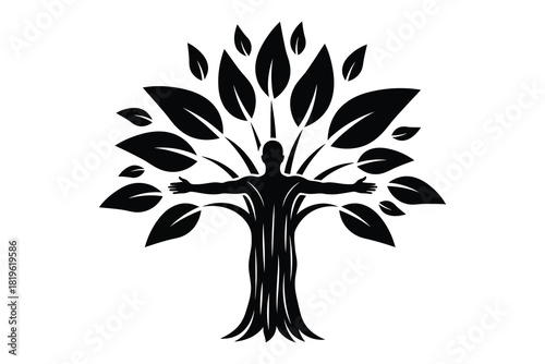 Human tree silhouette representing growth and harmony well being