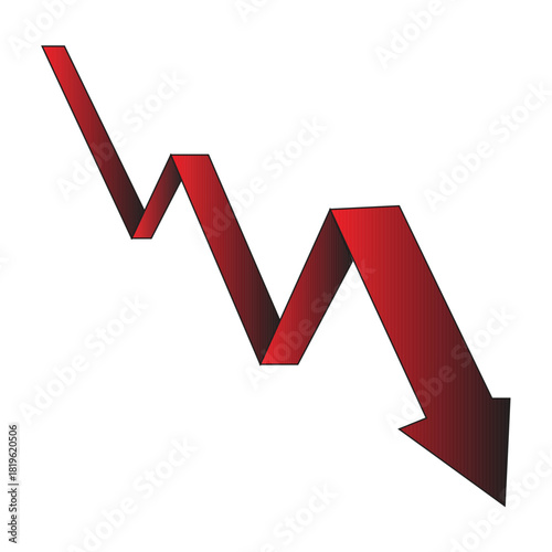 Red zig-zag downward arrow indicating financial crisis, market loss, and business decline.