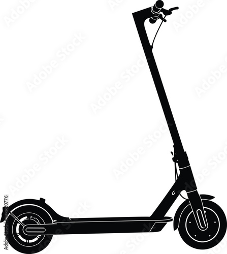 Electric Scooter Silhouette Vector Illustration, Modern Kick Scooter Graphic, Urban Transportation Vehicle Icon, Personal Mobility Device Outline, Black Monochrome Design, Isolated on White
