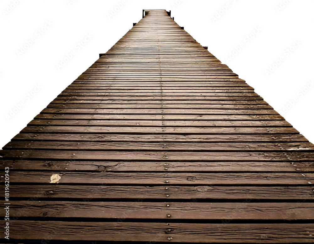 Fototapeta premium An isolated rustic wooden dock path against a white backdrop