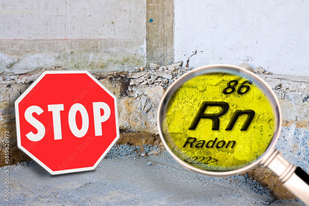 Fototapeta premium Stop Radon gas concept with a preparatory stage for the construction of a ventilated crawl space in an old building against against the danger of radon gas.