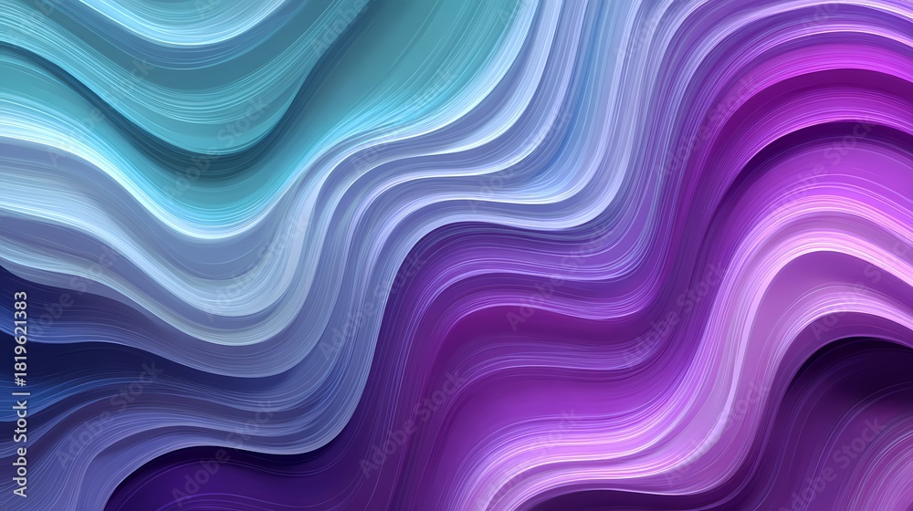 Fototapeta premium Abstract Wavy Lines in Teal Purple and White with a Smooth Flowing Motion Creating a Visually Dynamic Backdrop and Smooth
