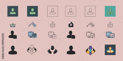 Collection of user profile icons and technology symbols in various styles vactor user icon