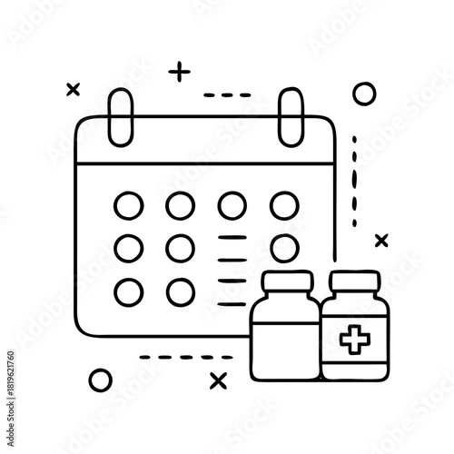 Medical appointment scheduling and medication reminder concept, featuring a calendar and prescription bottles for health management