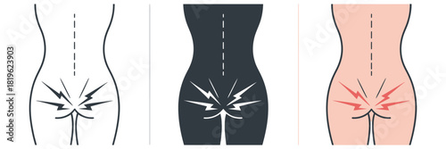 Menstrual Cramps Pain Icon Showing Abdominal Ache Symbol With Minimal Linear Design, Clean Editable Stroke, and Simple Body Outline Elements Illustrated as a Modern Vector Graphic on a White Backgroun