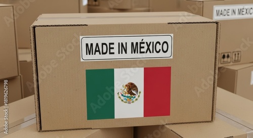 Stack of shipping parcels labeled to indicate production in Mexico.