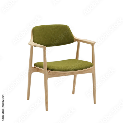 Wallpaper Mural A light wood frame armchair with green fabric seat and back cushion on a solid colored space on transparent background Torontodigital.ca