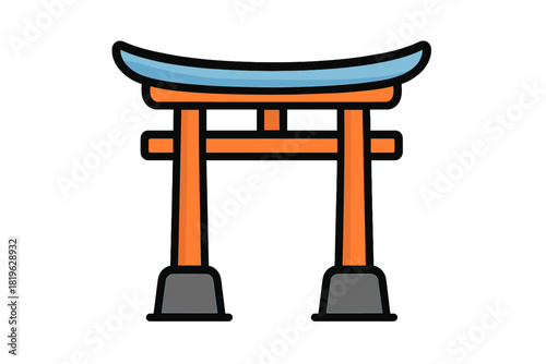 Traditional Japanese Torii gate entrance to Shinto shrine representing culture and travel