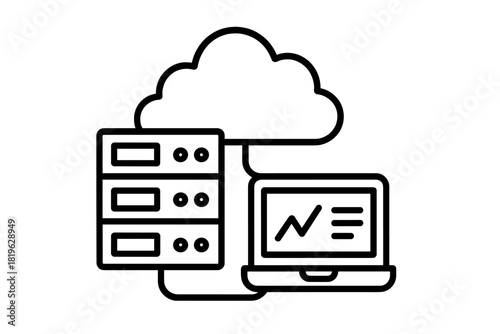 Cloud computing network infrastructure connecting server rack and laptop for data storage