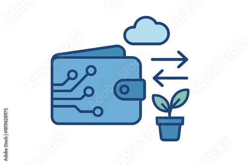 Digital wallet connected to cloud storage for financial investment and economic growth