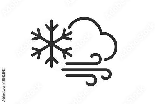 Cold snowy weather with strong wind and blowing snow from a cloud