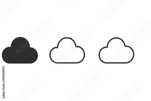 Simple set of three cloud icons for weather, data storage, and computing technology