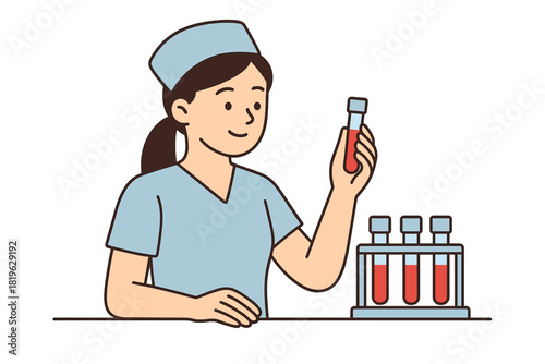 Medical worker holding blood sample in test tube for laboratory analysis