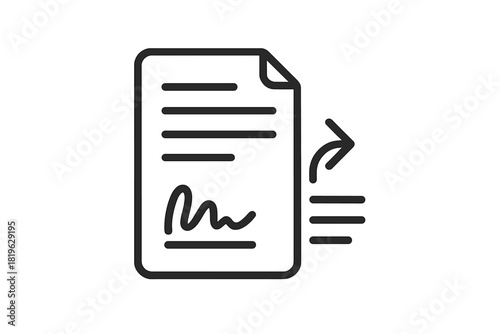 Signed contract document with outgoing data transfer arrow symbol