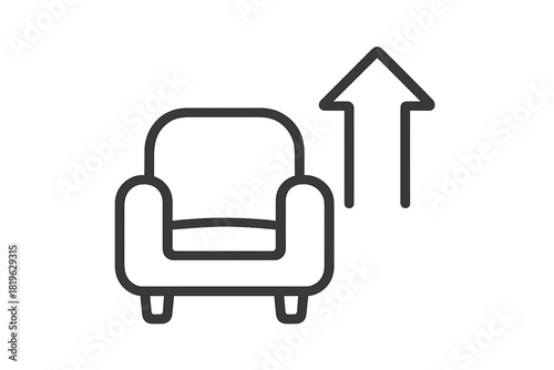 Armchair next to an upward arrow symbolizing furniture upgrade or relocation services