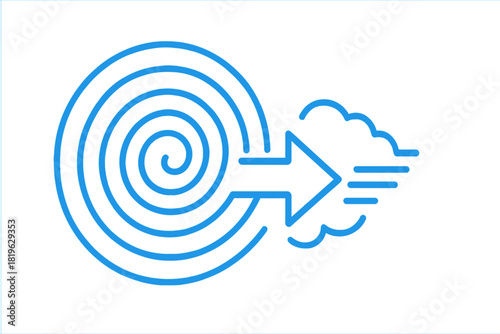 Abstract blue swirling energy vortex transforming into forward directional movement symbol