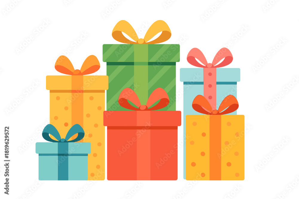 Obraz premium Colorful stack of wrapped presents with ribbons and bows for holiday celebration