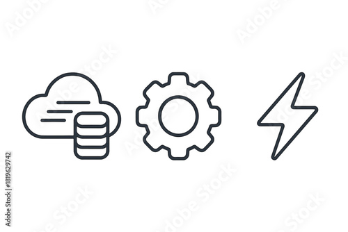 Minimal outline icons set for cloud data storage settings and high-speed processing