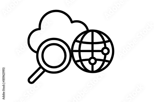 Conceptual representation of cloud data search and worldwide network analysis technology
