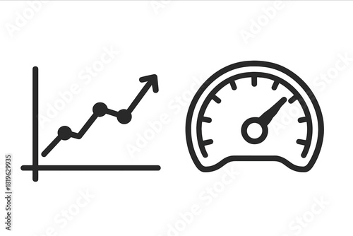 Financial growth chart and high performance speedometer gauge symbols for business success