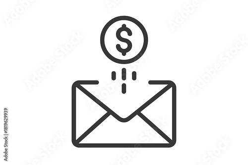 Dollar coin moving towards an envelope symbolizing financial correspondence