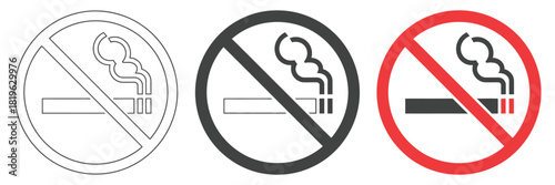 No Smoking Icon Featuring a Forbidden Cigarette Symbol With Minimal Linear Outline, Clean Editable Stroke, and Simple Warning Design Illustrated as a Modern Vector Graphic on a White Background