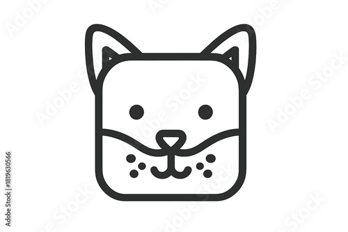 Cute minimalist square outline symbol featuring the head of a dog or fox