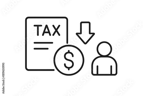 Tax reduction concept with document, money, and downward arrow indicating lower payments